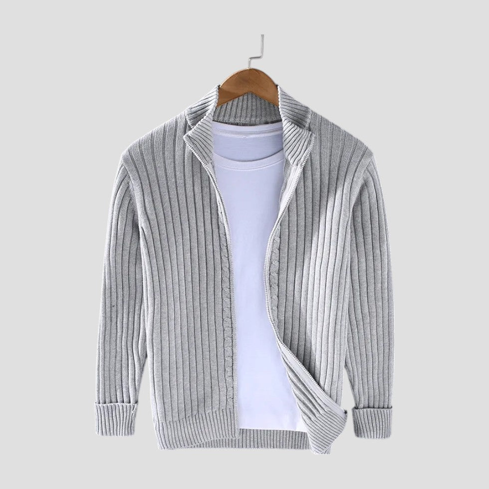 Modern Ribbed Zip Knit Cardigan for Men 0