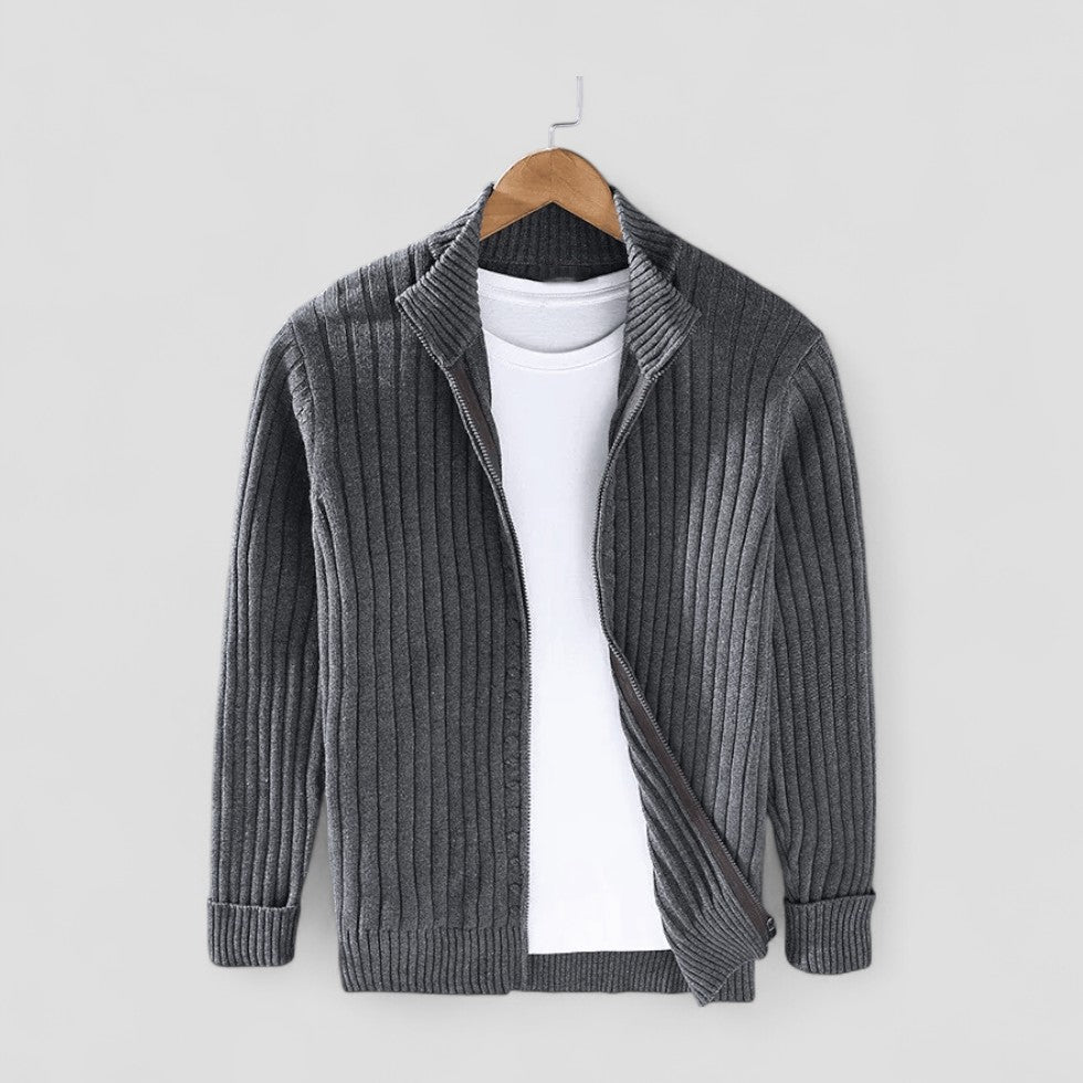 Modern Ribbed Zip Knit Cardigan for Men 1