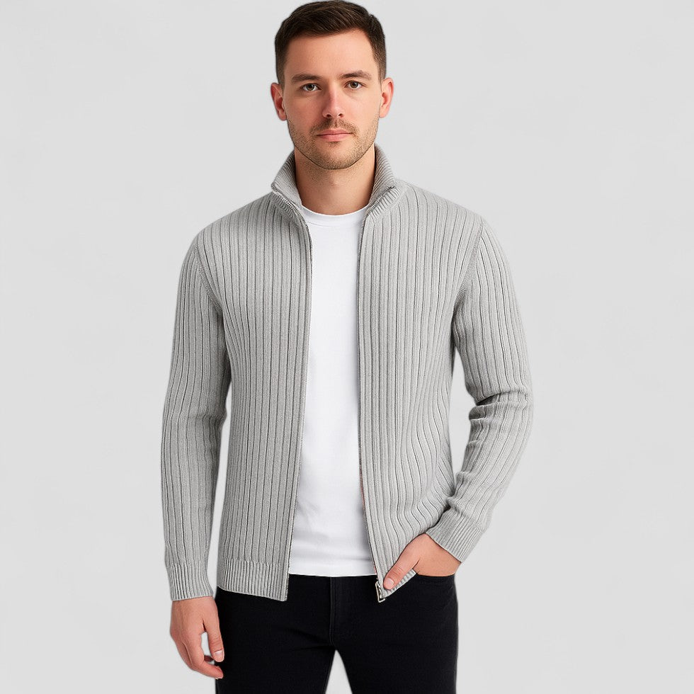 Modern Ribbed Zip Knit Cardigan for Men 2