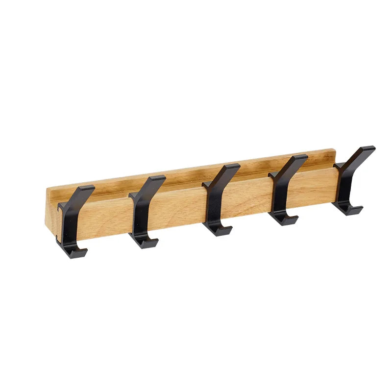 Space-Saving Wooden Coat Hook Rack - Black Modern Design