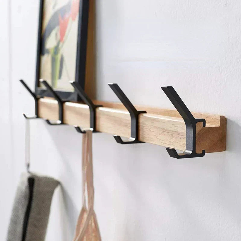 Space-Saving Wooden Coat Hook Rack - Black Modern Design - Luxivelle
