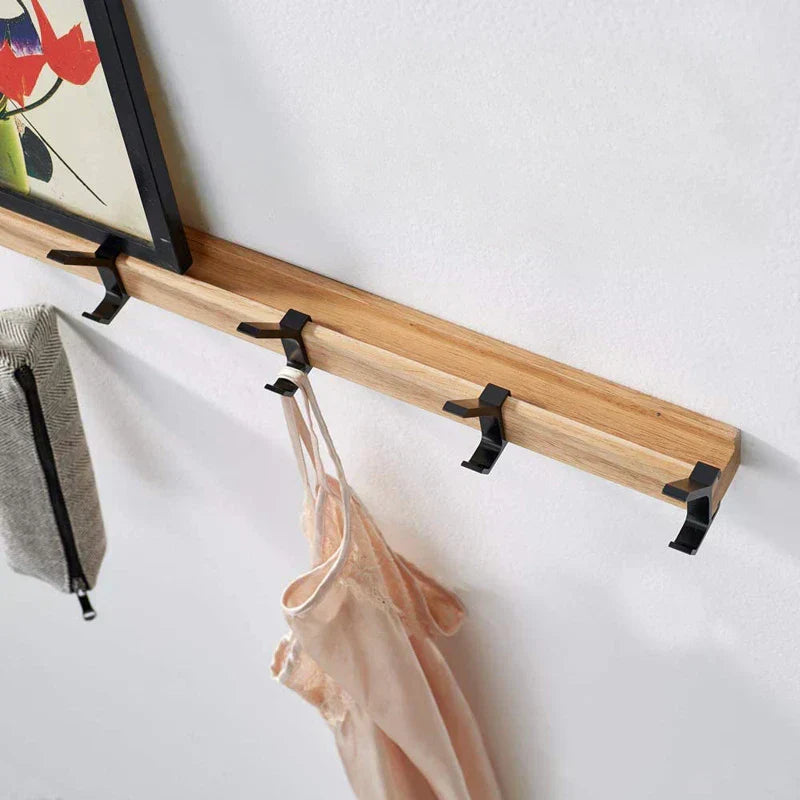 Space-Saving Wooden Coat Hook Rack - Black Modern Design