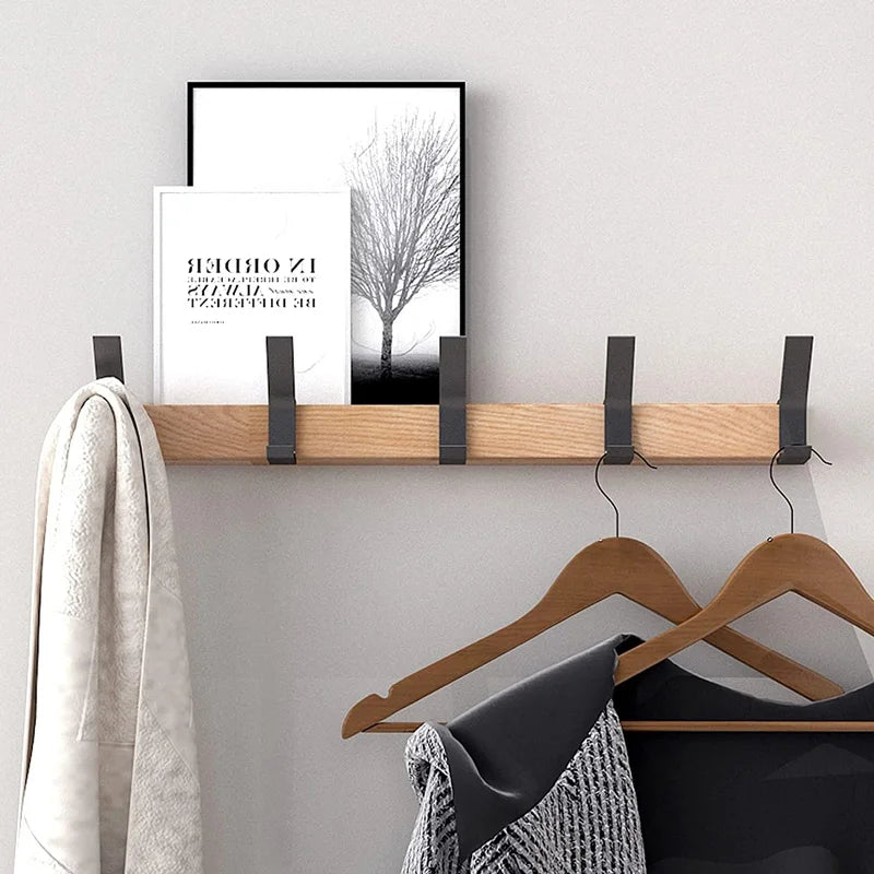 Space-Saving Wooden Coat Hook Rack - Black Modern Design