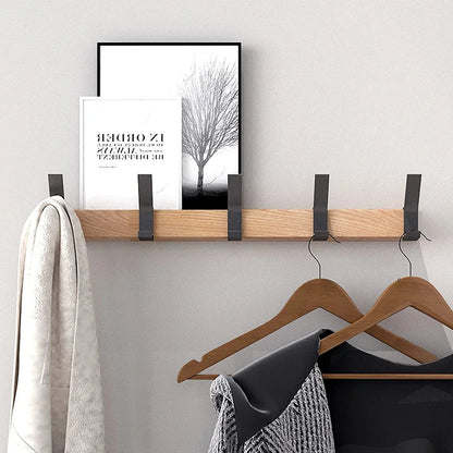 Space-Saving Wooden Coat Hook Rack - Black Modern Design