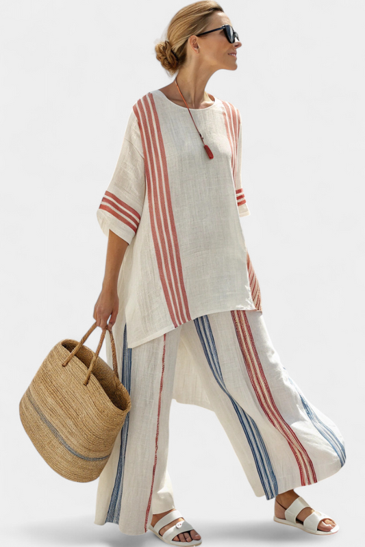 Colorful Stripe Blouse & Beach Pants Set for Women - Luxivelle
