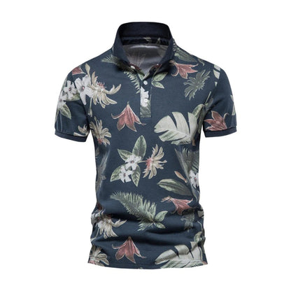 Lightweight Mens Breathable Floral Polo Shirt