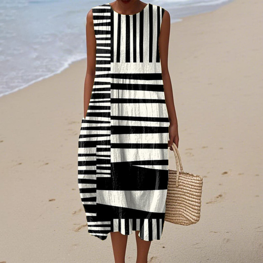 Vibrant Colorful Striped Women's Maxi Dress - Luxivelle