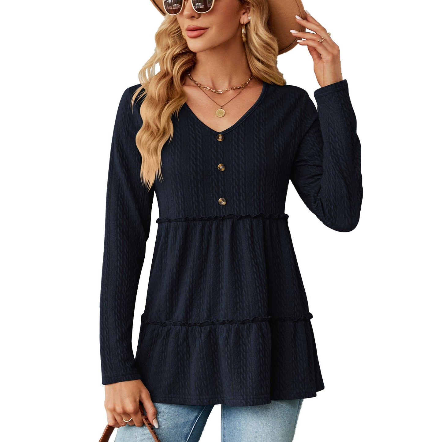 Ladies' Floral Ruffled Bell Sleeve Blouse