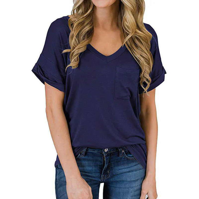 Ladies' Casual V-Neck Top with Pockets