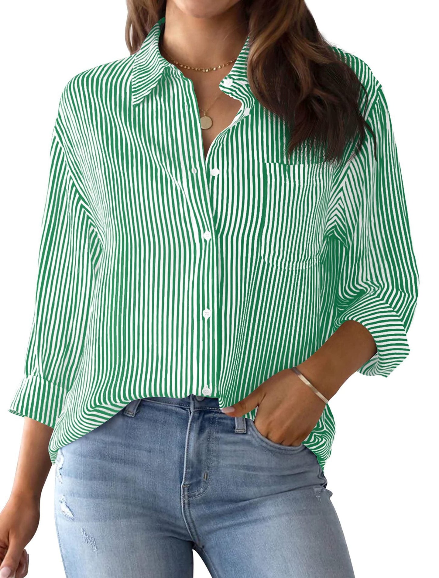 Classic Feminine Stripe Dress Shirt