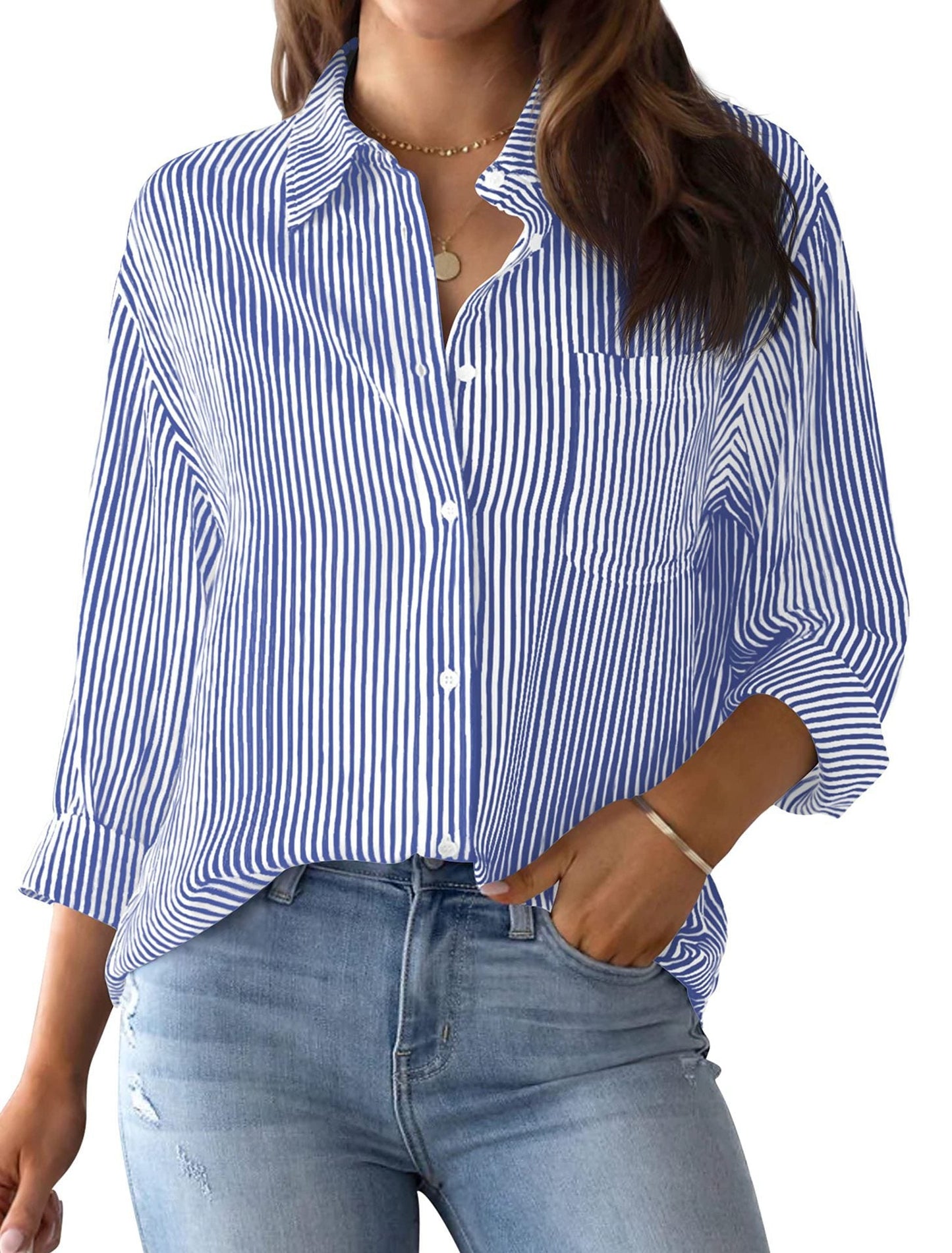 Classic Feminine Stripe Dress Shirt