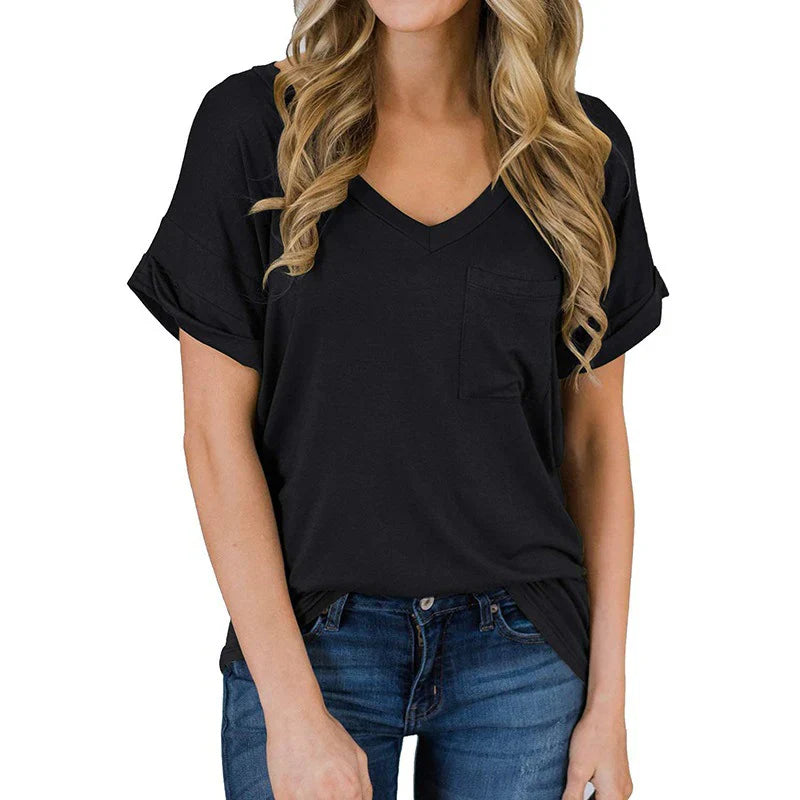 Ladies' Casual V-Neck Top with Pockets - Luxivelle