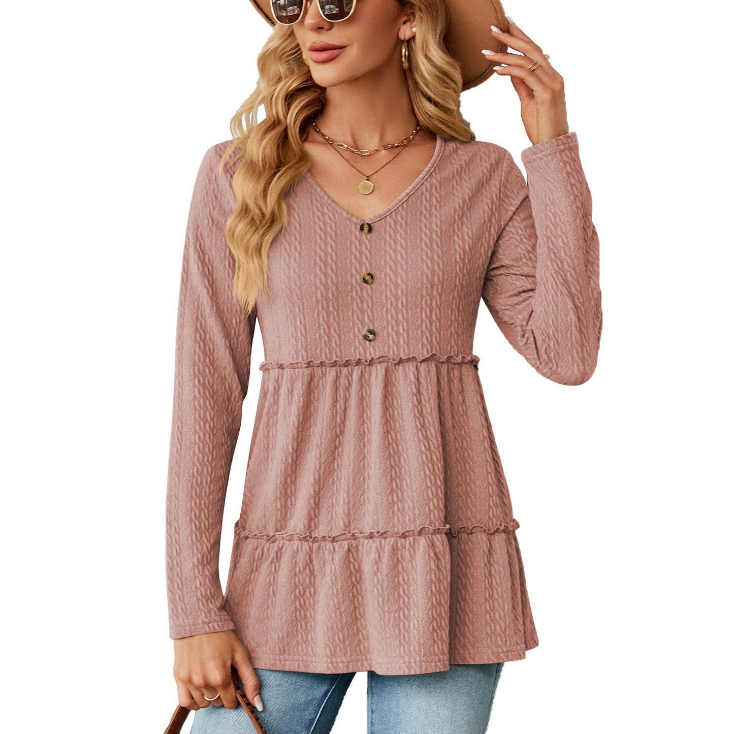 Ladies' Floral Ruffled Bell Sleeve Blouse