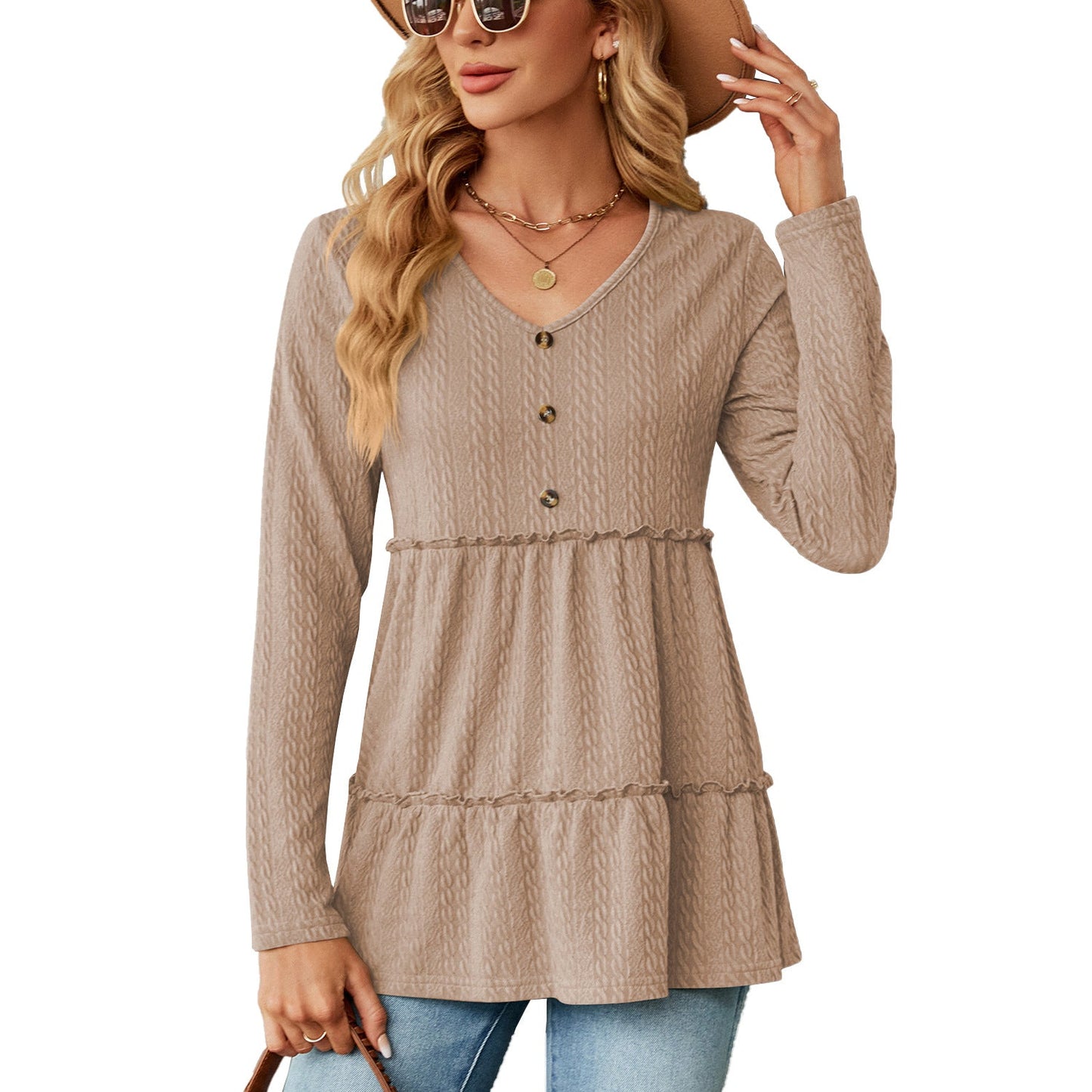 Ladies' Floral Ruffled Bell Sleeve Blouse