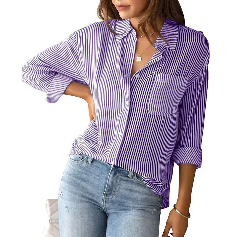 Classic Feminine Stripe Dress Shirt