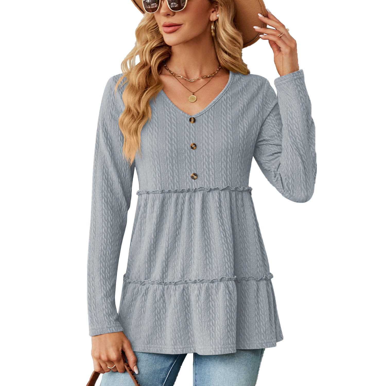 Ladies' Floral Ruffled Bell Sleeve Blouse - Luxivelle