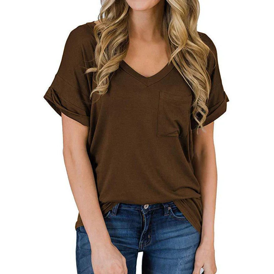Ladies' Casual V-Neck Top with Pockets