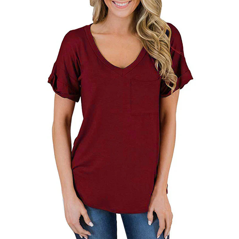 Ladies' Casual V-Neck Top with Pockets