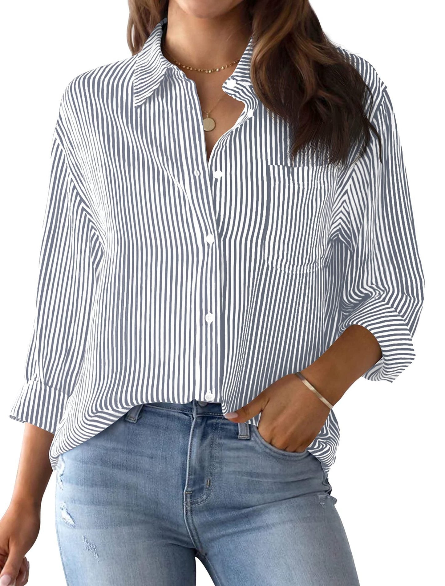 Classic Feminine Stripe Dress Shirt