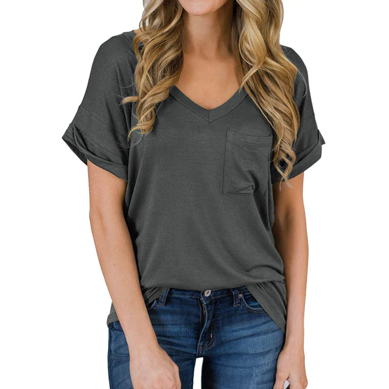 Ladies' Casual V-Neck Top with Pockets