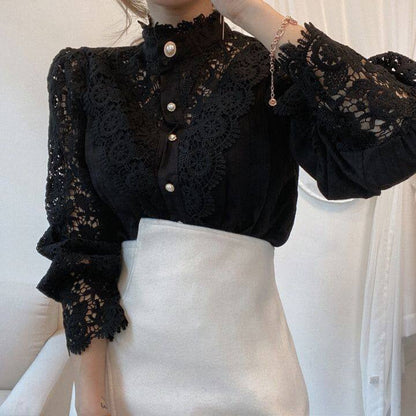 Feminine Floral Crochet Long Sleeve Top