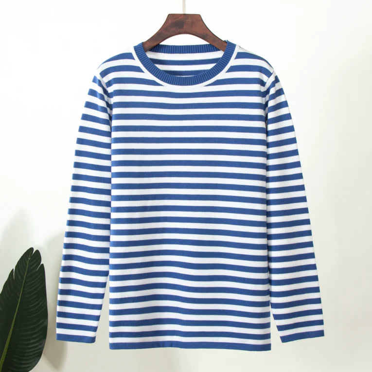 Ladies Classic Stripe Crew Neck Top - Luxivelle
