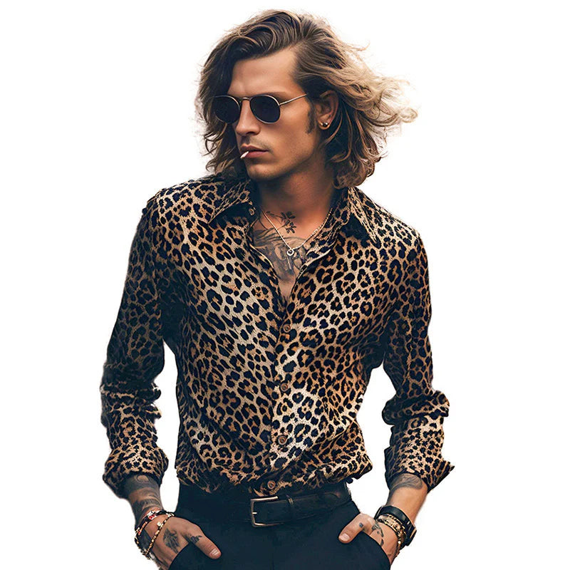 Men's Fit Leopard Long Sleeve Dress Shirt - Luxivelle