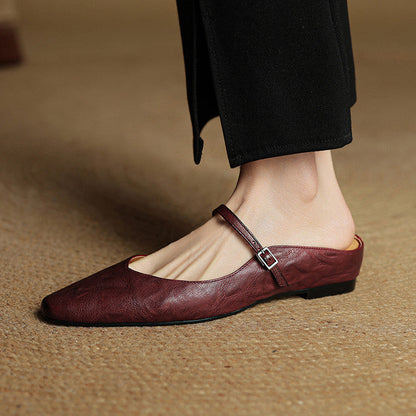 Authentic Leather Slip On Mules