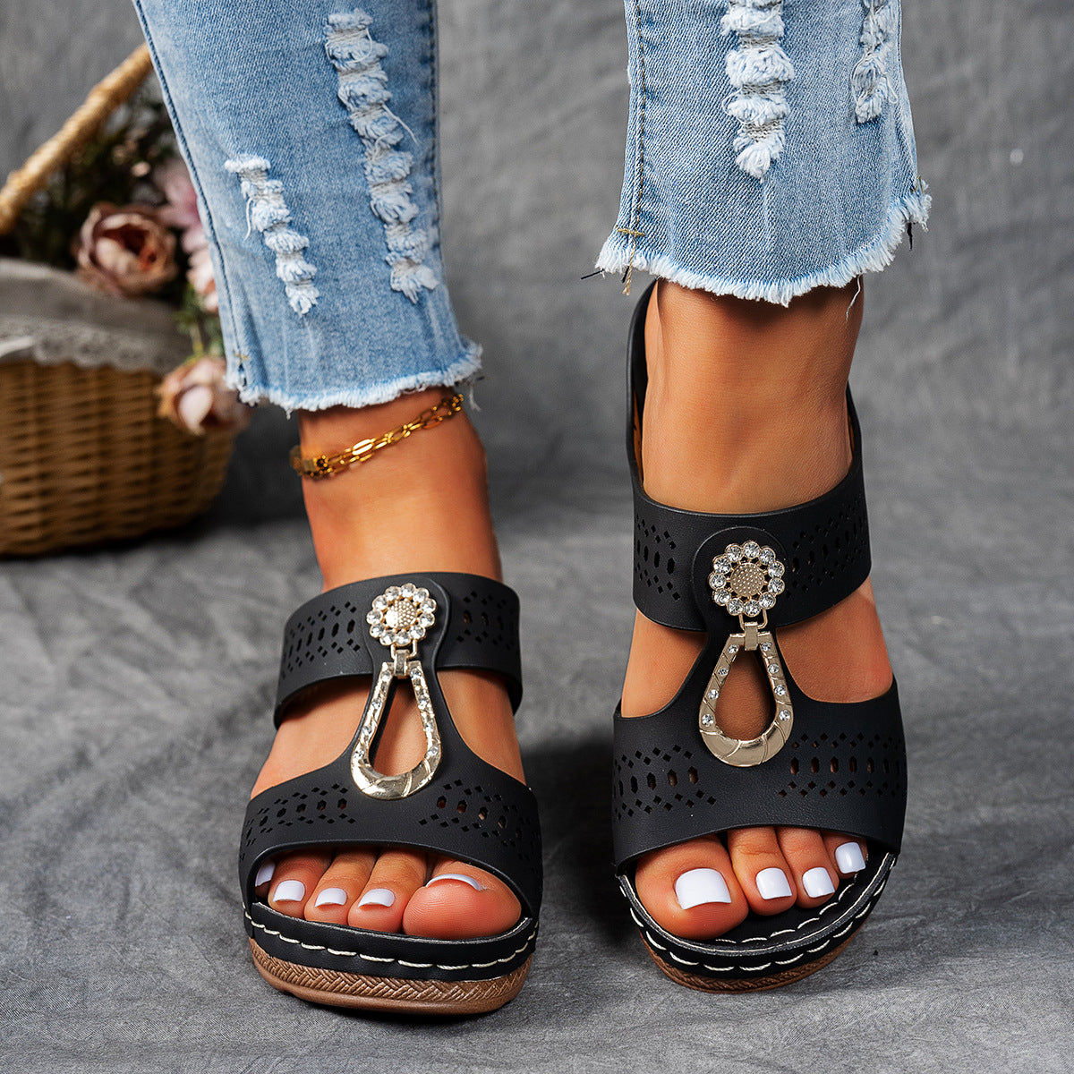 Comfortable Crystal High Heel Sandals