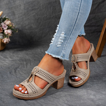 Comfortable Crystal High Heel Sandals