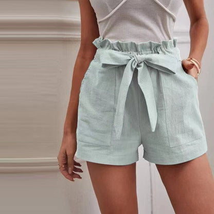 Elastic Waist Ladies Shorts with Adjustable Belt and Pockets
