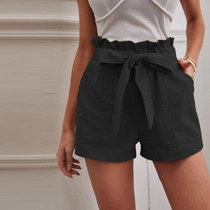 Elastic Waist Ladies Shorts with Adjustable Belt and Pockets - Luxivelle