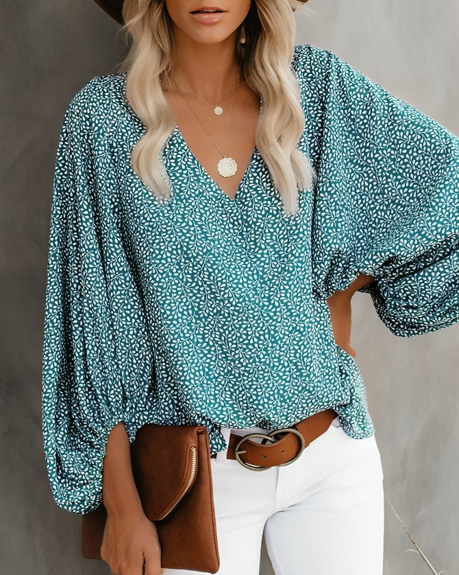 Ladies' Trendy V-Neck Bell Sleeve Top