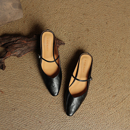 Authentic Leather Slip On Mules