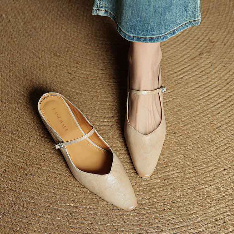 Authentic Leather Slip On Mules