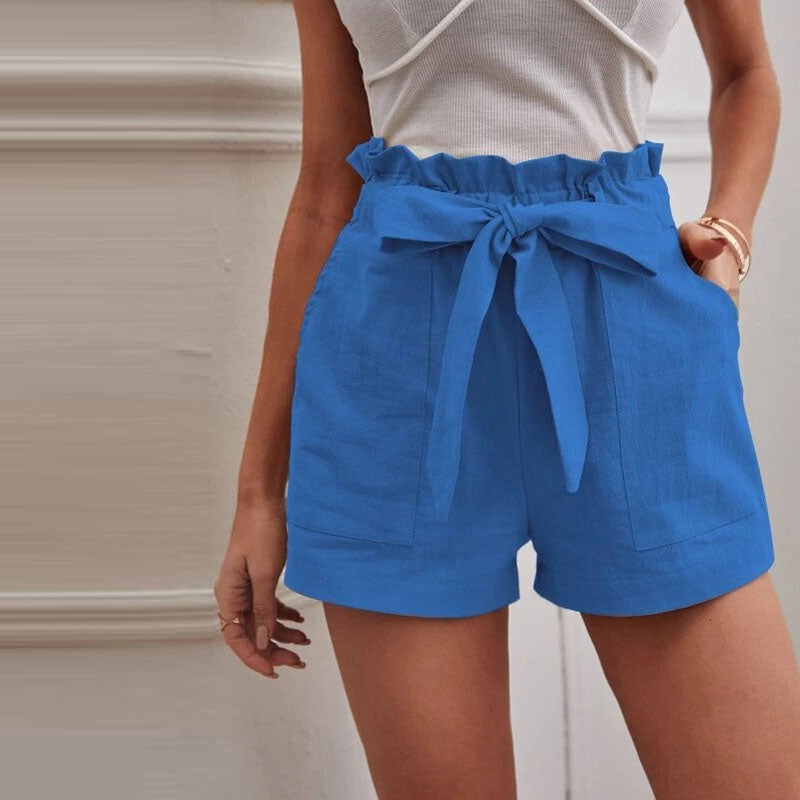 Elastic Waist Ladies Shorts with Adjustable Belt and Pockets