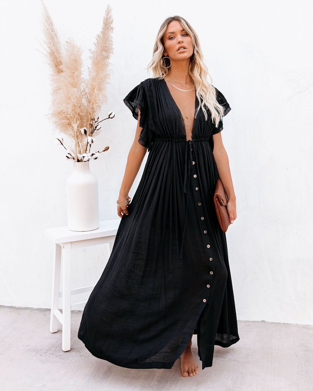 Bohemian Chic Beachy V-Neck Cover Up Dress - Luxivelle