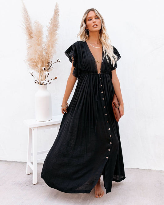 Bohemian Chic Beachy V-Neck Cover Up Dress - Luxivelle