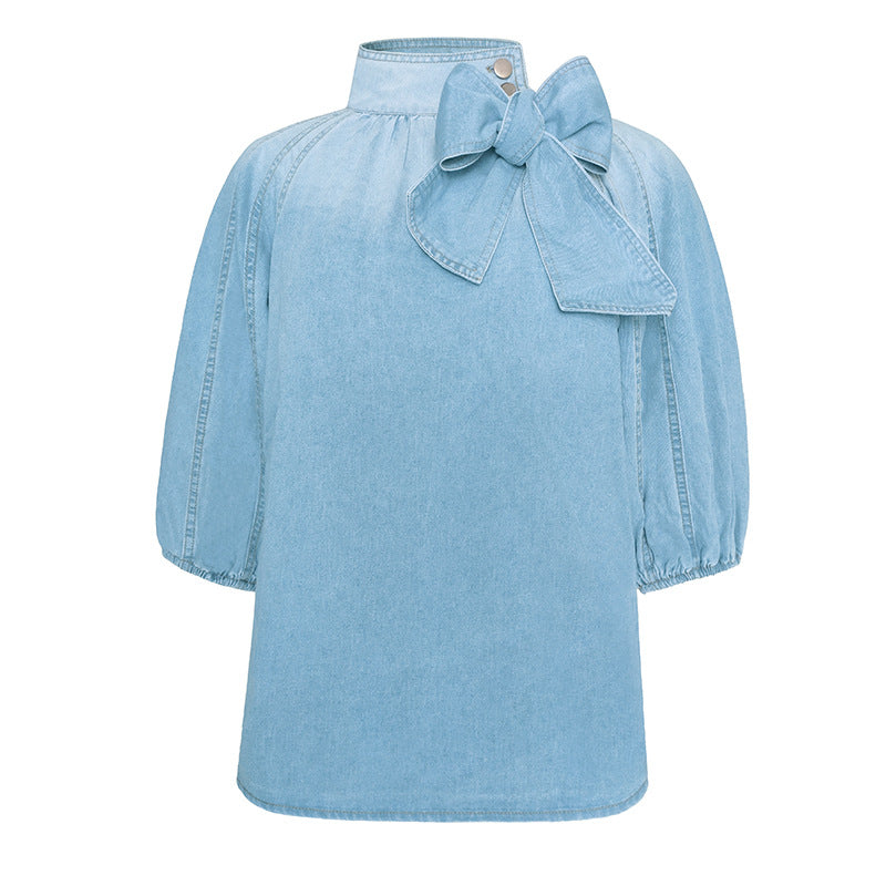 Ladies' Ruffled High Neck Puffed Sleeve Top - Luxivelle