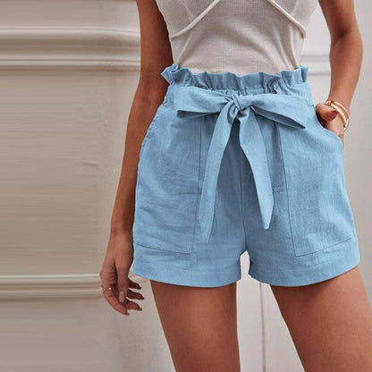 Elastic Waist Ladies Shorts with Adjustable Belt and Pockets