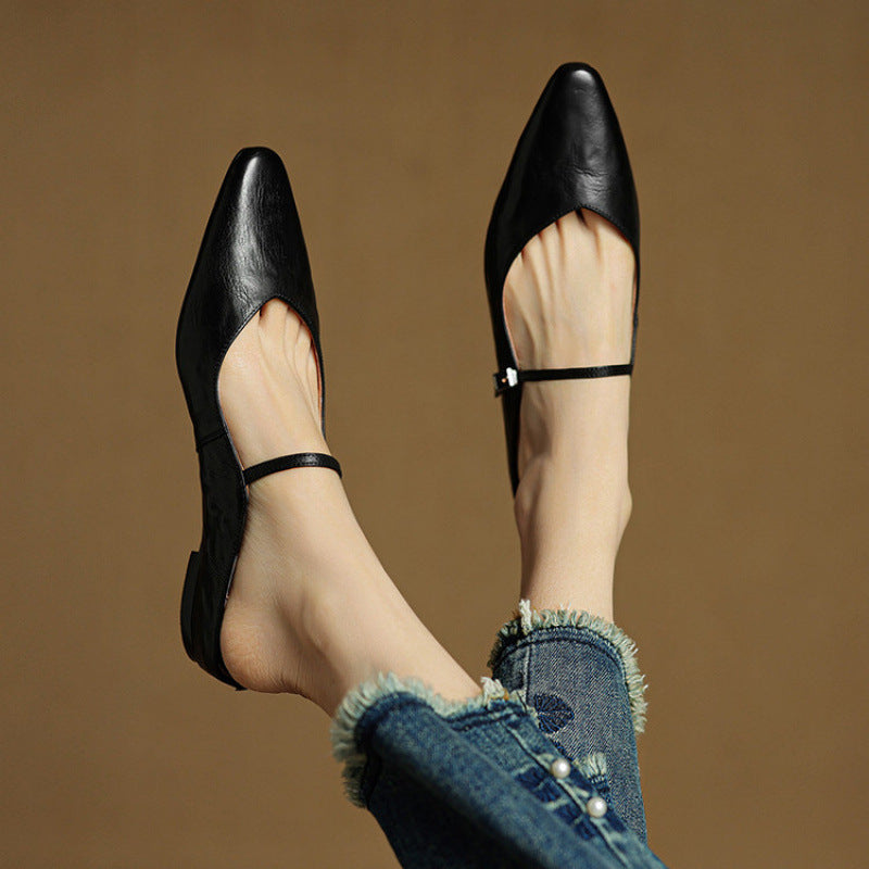 Authentic Leather Slip On Mules