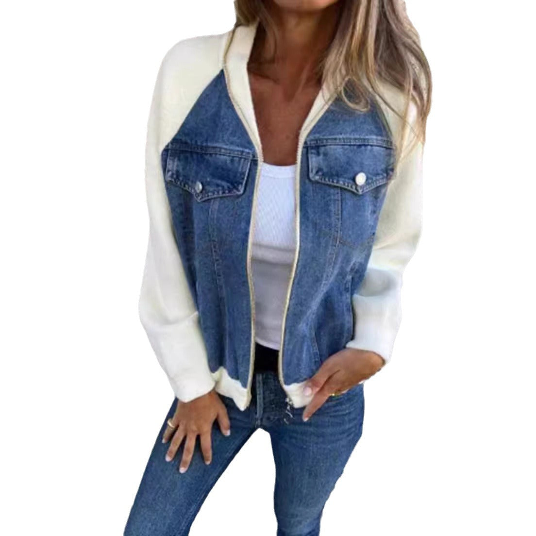 Relaxed Fit Women's Jacket with Contrast Pockets