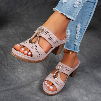 Comfortable Crystal High Heel Sandals
