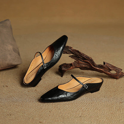 Authentic Leather Slip On Mules