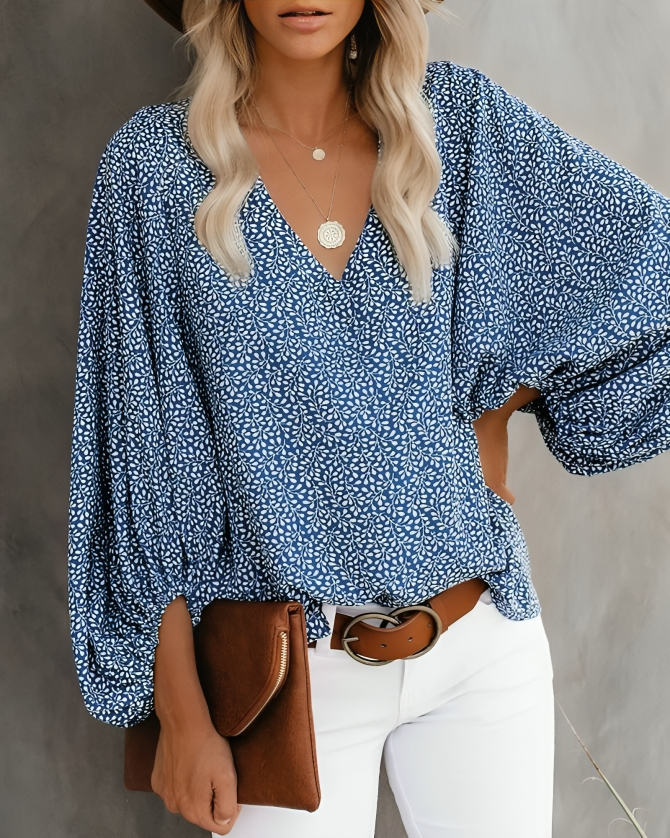 Ladies' Trendy V-Neck Bell Sleeve Top - Luxivelle