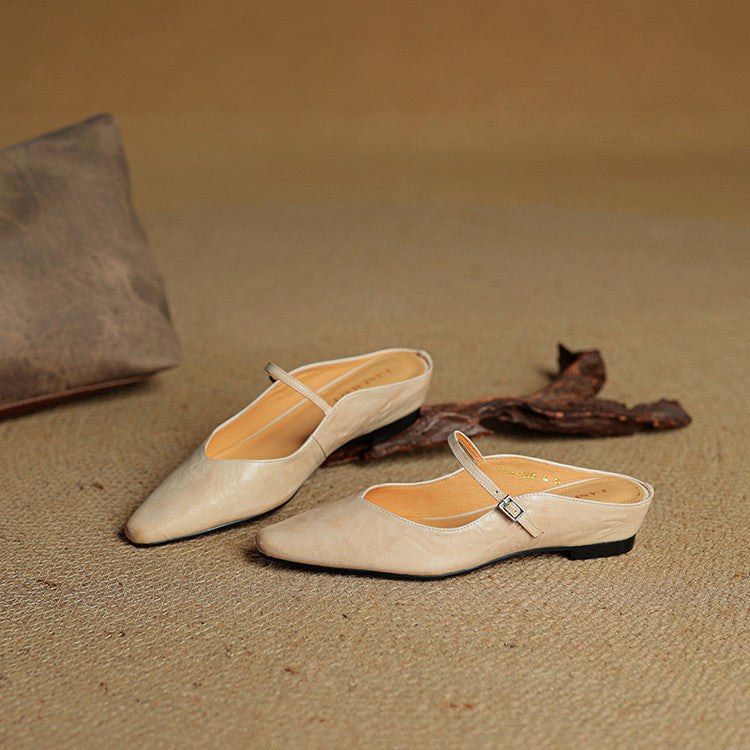 Authentic Leather Slip On Mules