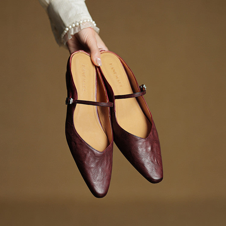 Authentic Leather Slip On Mules
