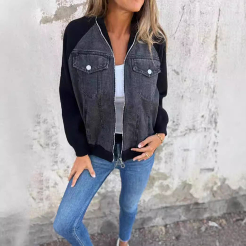 Relaxed Fit Women's Jacket with Contrast Pockets - Luxivelle