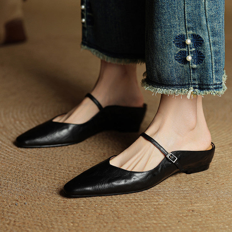 Authentic Leather Slip On Mules