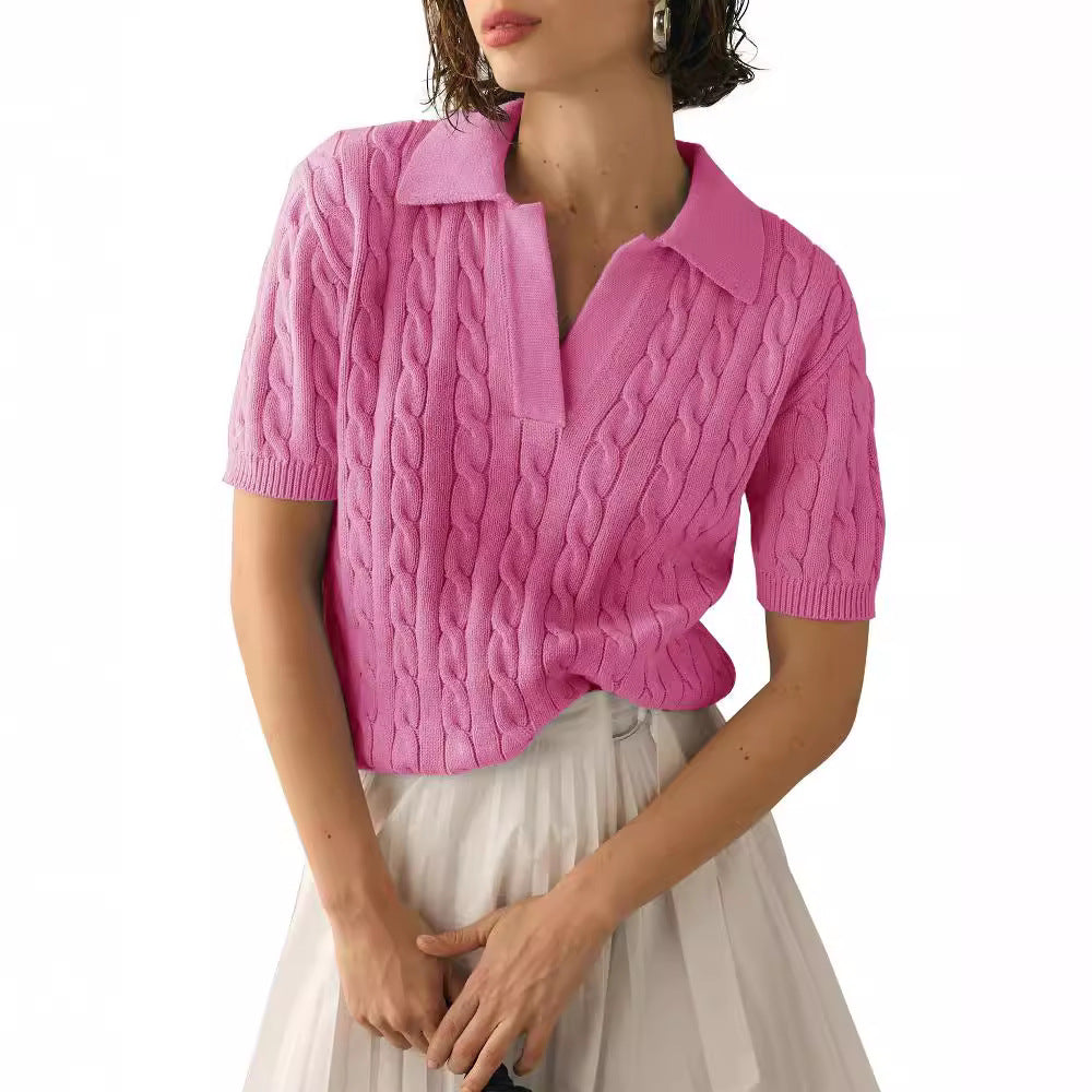 Fashionable Women's Short Sleeve Knit Shirt